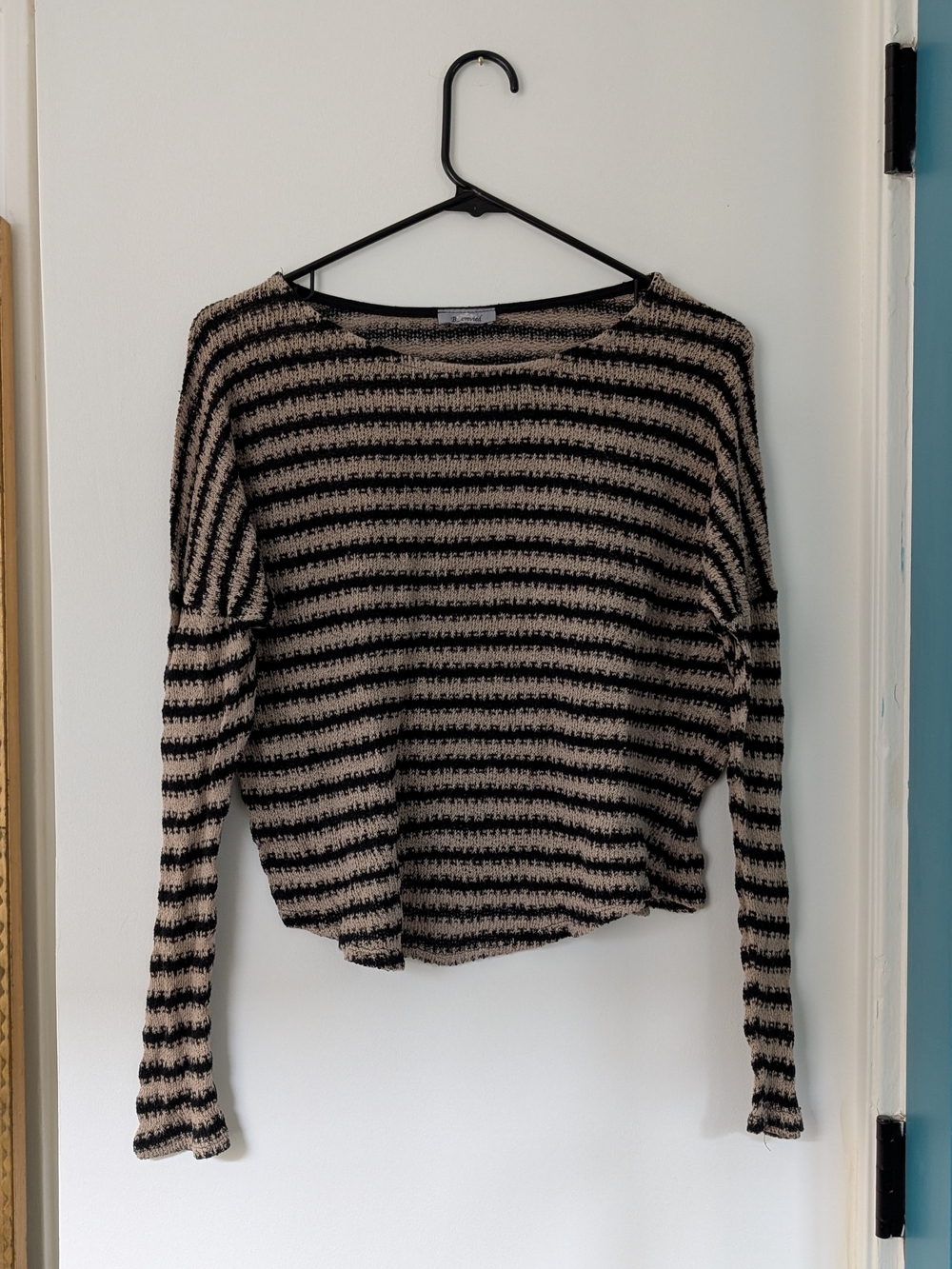 Striped Knit Long-Sleeve Top - Black and Beige